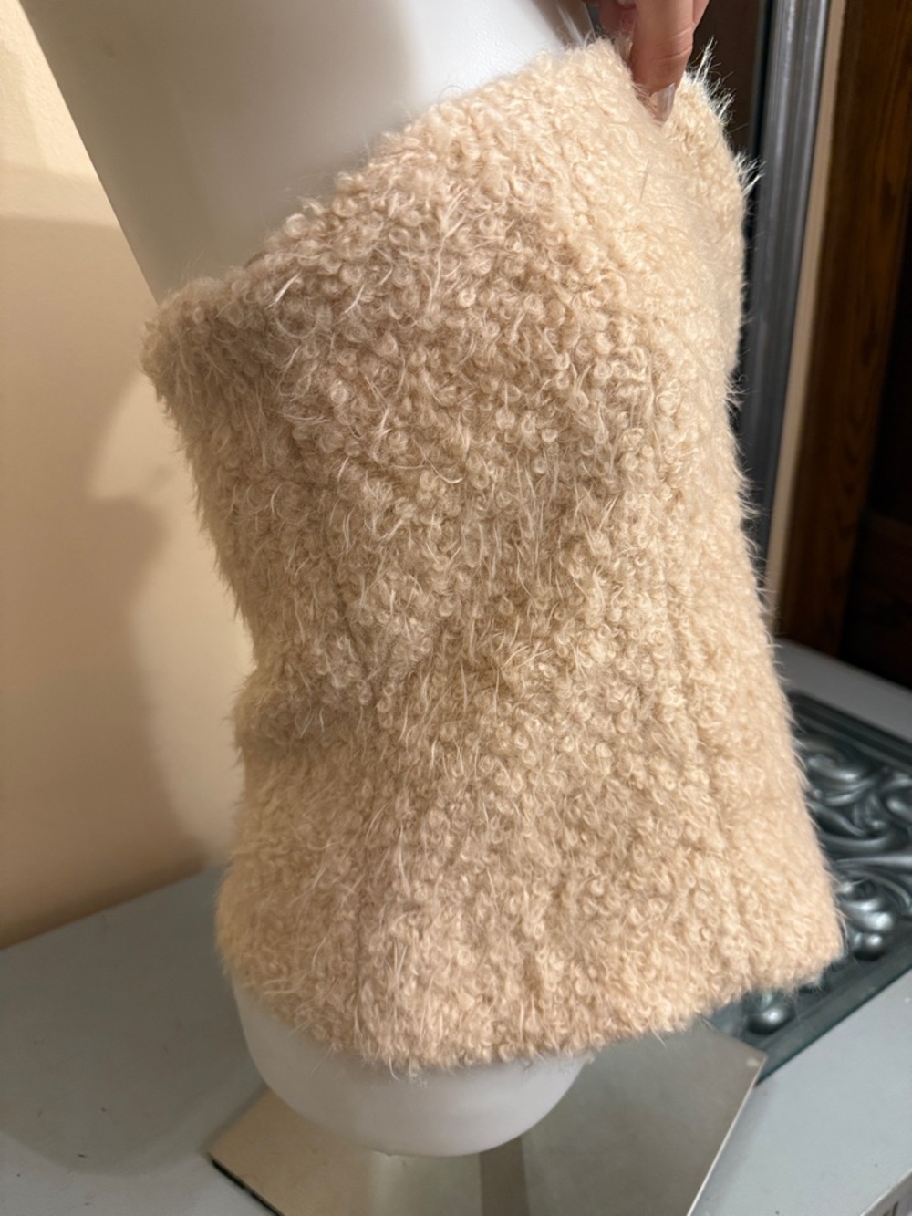 Zara Small Wool Blend Cream Bouclé Strapless Tube Top - Picture 5 of 9